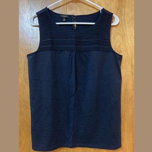 Navy Blue Tank Top with Decorative Stitching at Top